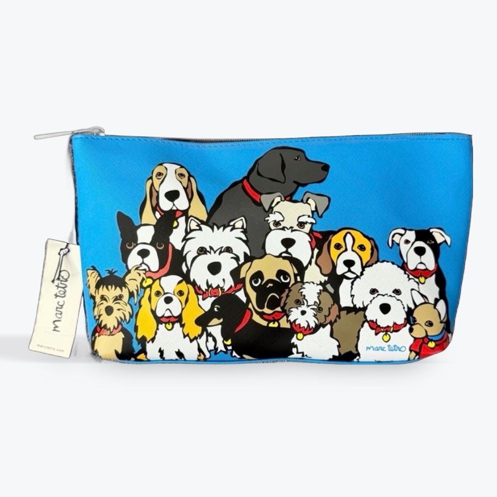 Marc Tetro Blue Dog Print Large Zipper Pouch New with Tags
